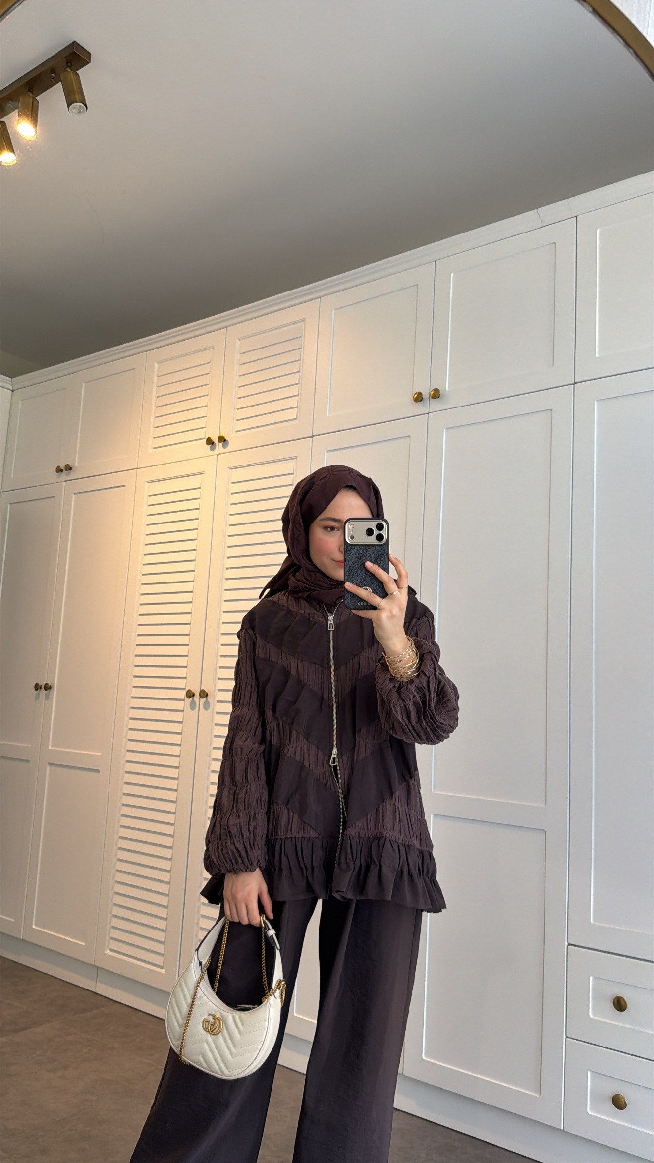 belted zipper crinkle jacket ,waistband wide leg trouser co-ord set