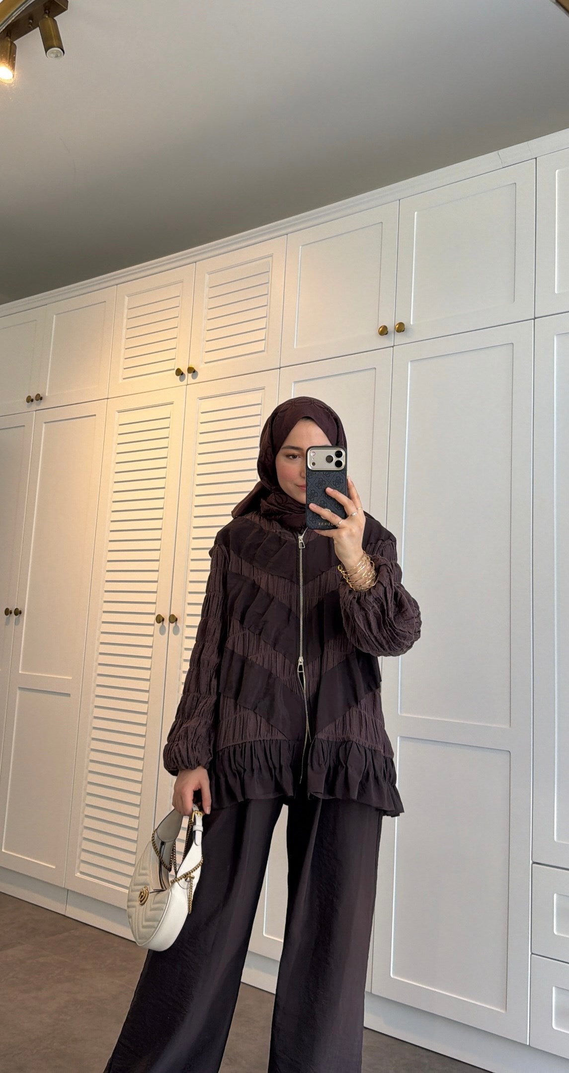 belted zipper crinkle jacket ,waistband wide leg trouser co-ord set