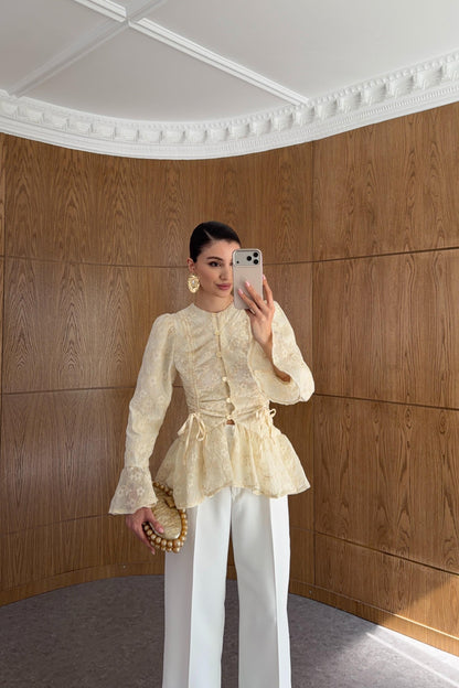 Dolce lace ruffled Shirt Beige