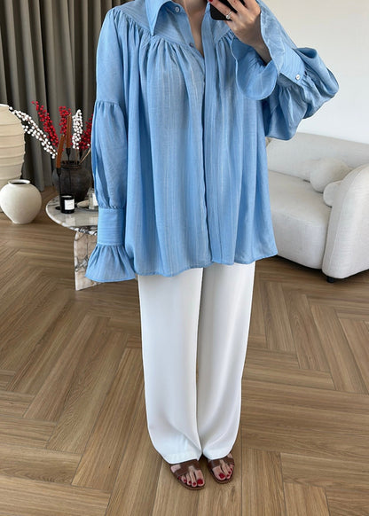 Blue Vintage Premium Shirt with Gathered Sleeve Detail