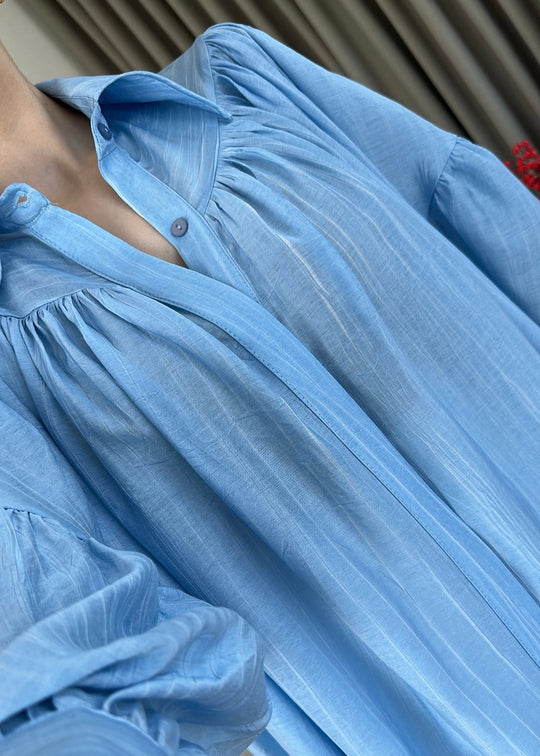 Blue Vintage Premium Shirt with Gathered Sleeve Detail