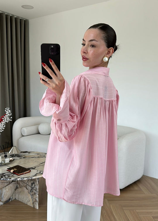 Dusty Pink Vintage Premium Shirt with Gathered Sleeve Detail