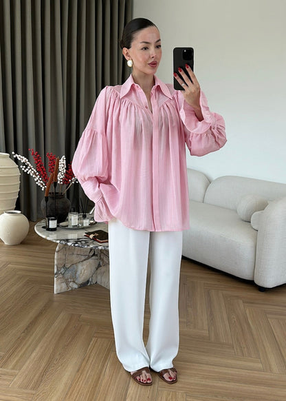 Dusty Pink Vintage Premium Shirt with Gathered Sleeve Detail
