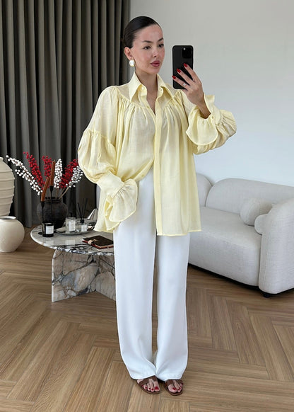 Yellow Vintage Premium Shirt with Gathered Sleeve Detail