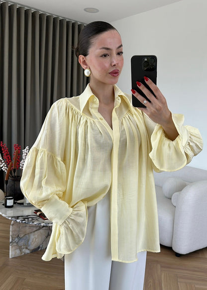 Yellow Vintage Premium Shirt with Gathered Sleeve Detail