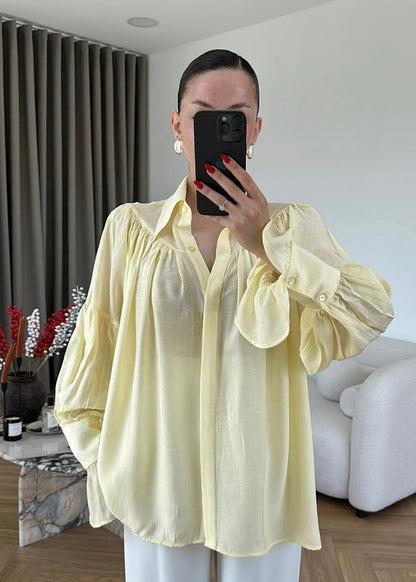 Yellow Vintage Premium Shirt with Gathered Sleeve Detail