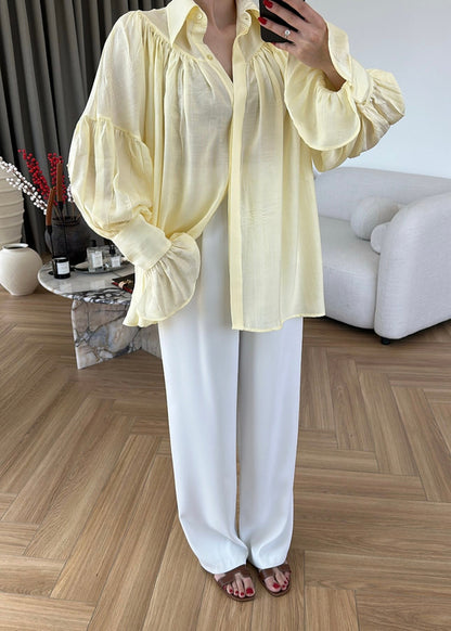 Yellow Vintage Premium Shirt with Gathered Sleeve Detail