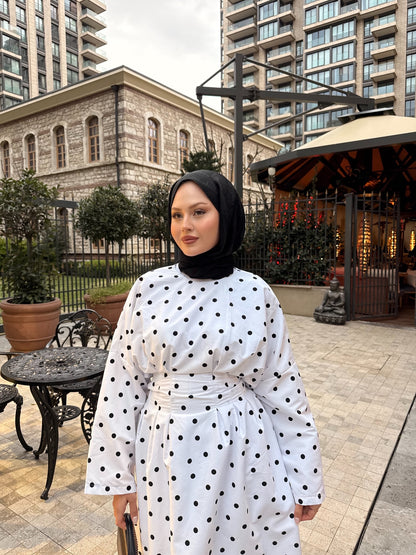 Pol-Esila Polka Dot Dress - white