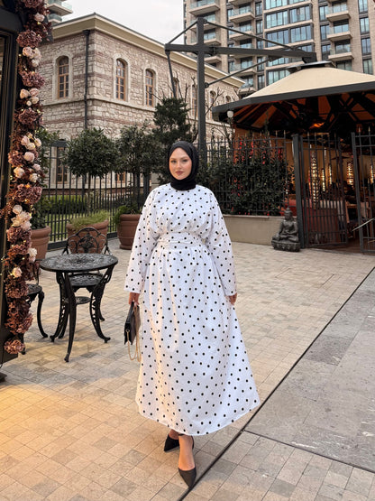 Pol-Esila Polka Dot Dress - white