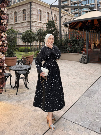Pol-Esila Polka Dot Dress - Black