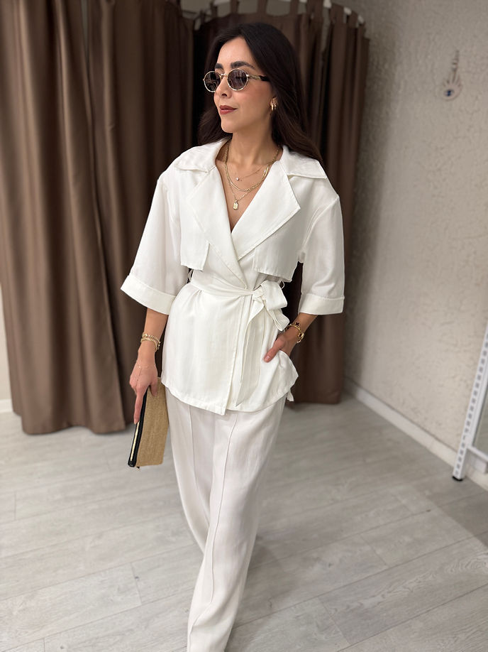 WRAP-NECK TWO-PIECE SET WITH WAIST TIE