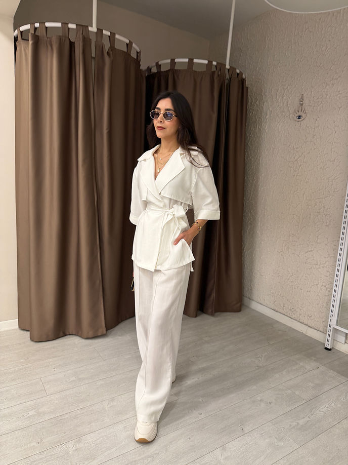 WRAP-NECK TWO-PIECE SET WITH WAIST TIE