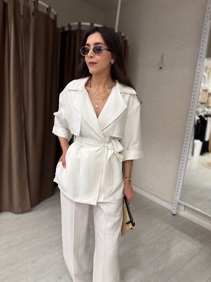 WRAP-NECK TWO-PIECE SET WITH WAIST TIE