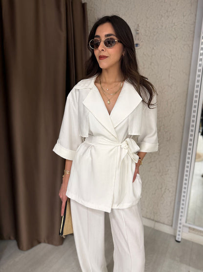 WRAP-NECK TWO-PIECE SET WITH WAIST TIE