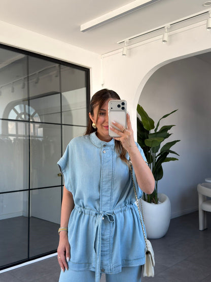 Belted Jeans tencel vest set
