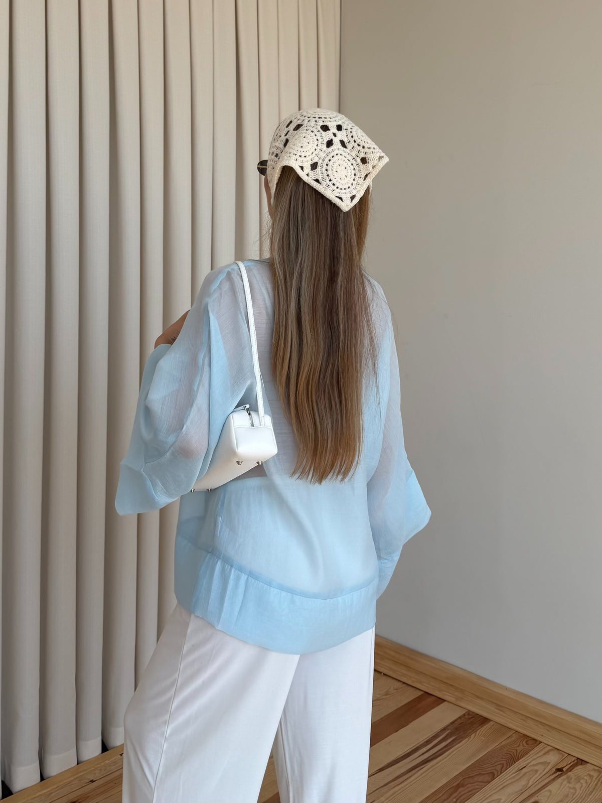 Chinese Buttoned Transparent Shirt - blue
