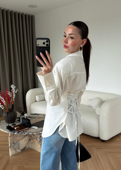 Cross-Tie Padded Shirt white