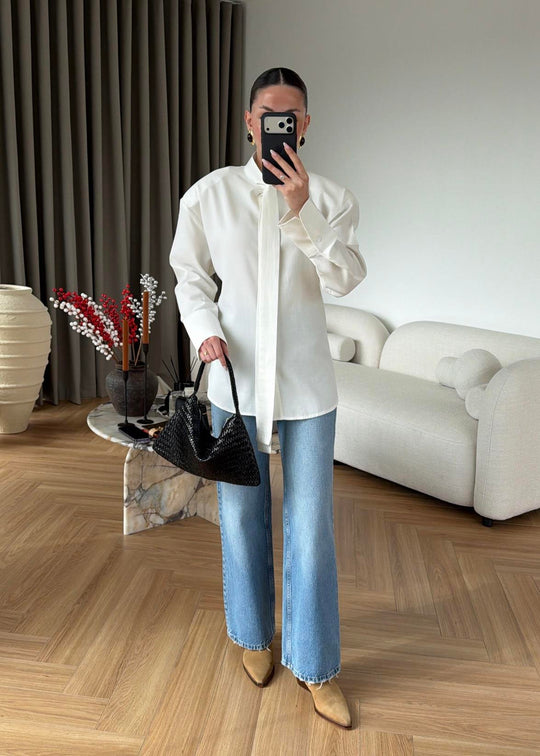 Cross-Tie Padded Shirt white