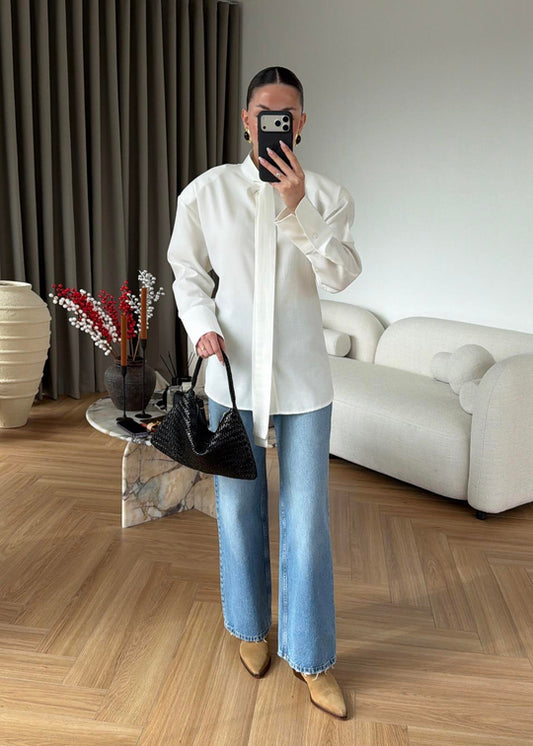 Cross-Tie Padded Shirt white