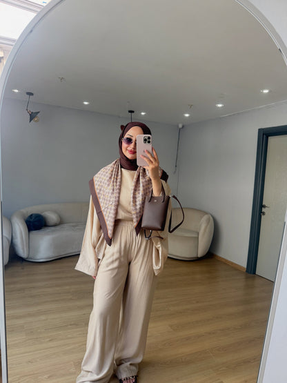 Oversized Batwing Top with Wide-Leg Pants chiffon Set