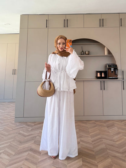 Choco Layered Linen Set - white