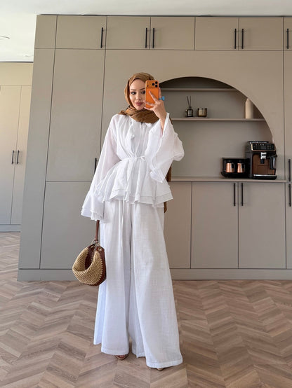 Choco Layered Linen Set - white