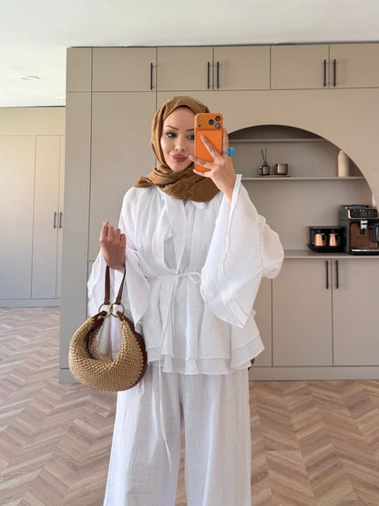 Choco Layered Linen Set - white