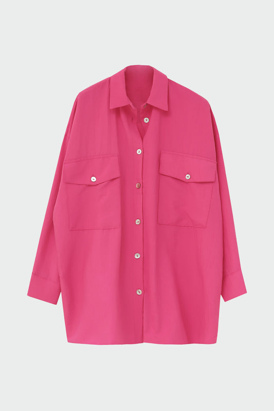 Silky fabric double pocket shirt