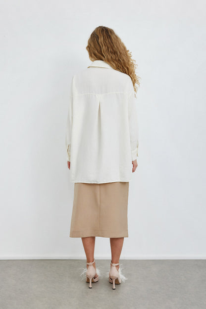 Silky fabric double pocket shirt