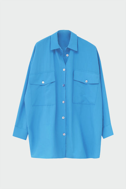 Silky fabric double pocket shirt