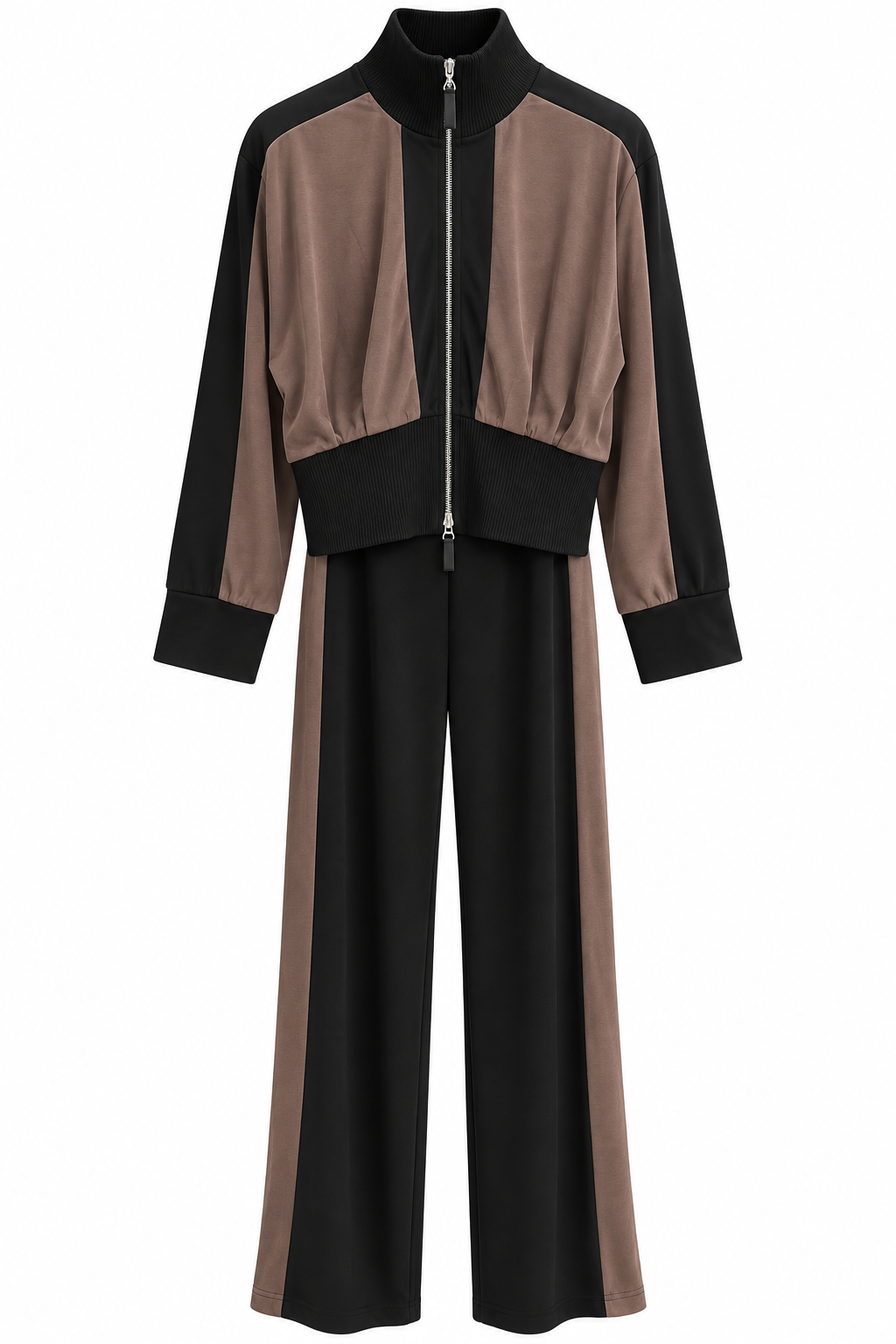 Double-Zip Stand-Up Collar Modal Suit - brown