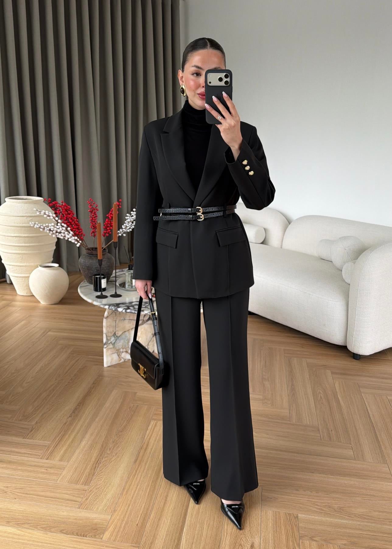 Double Belt Blazer Suit black