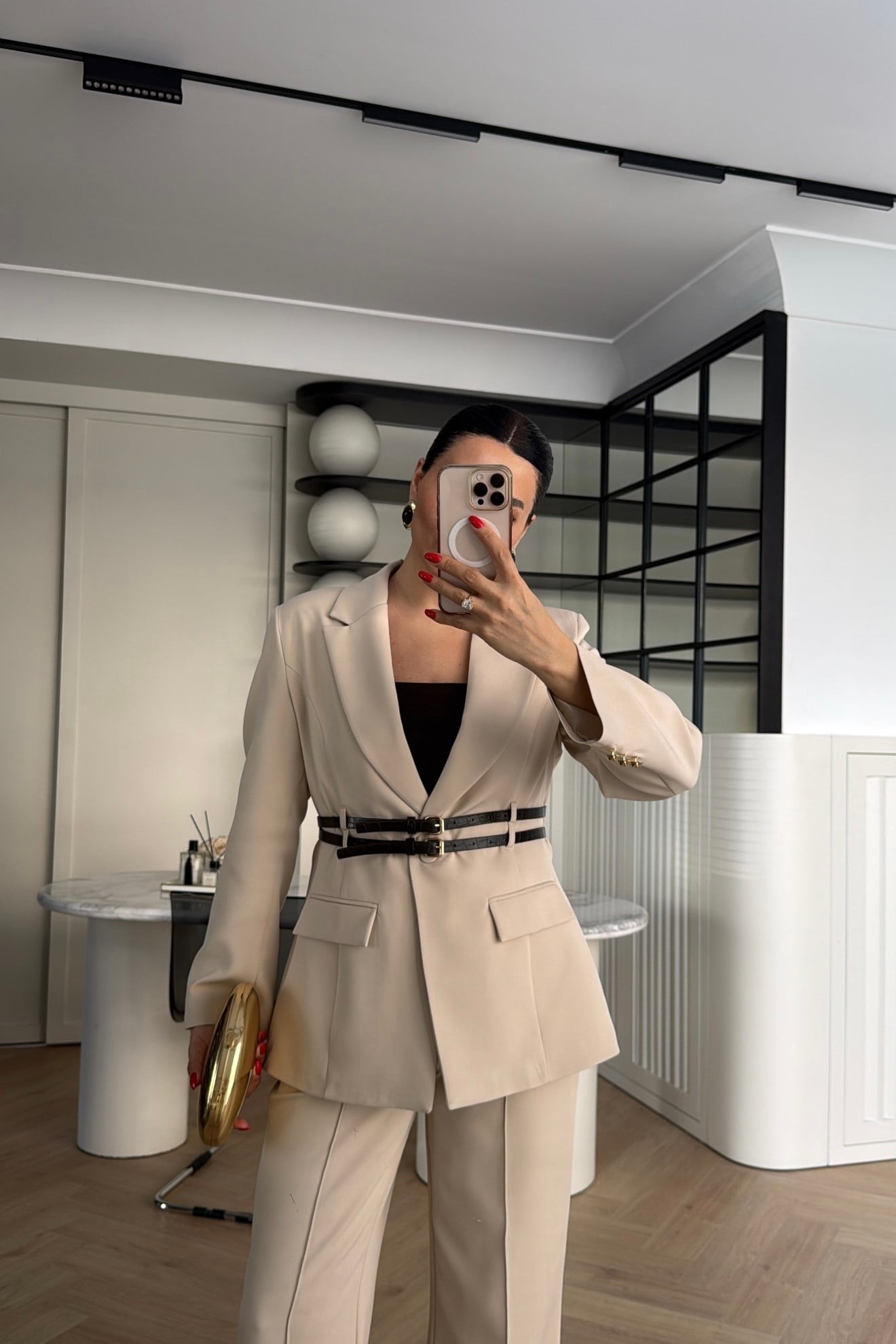 Double Belt Blazer Suit -beige
