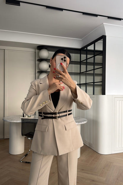 Double Belt Blazer Suit -beige