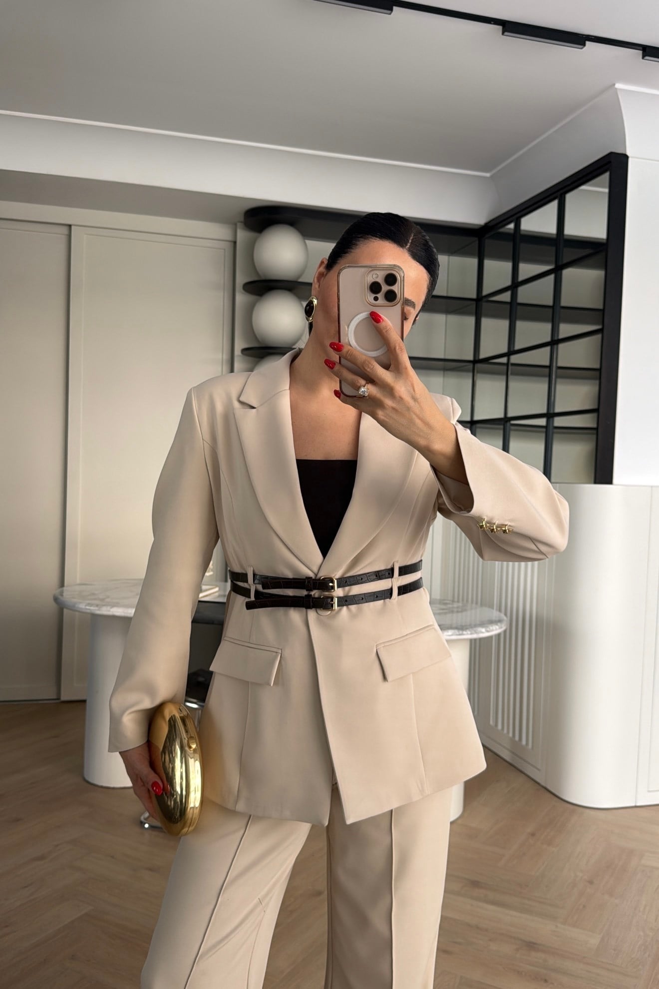 Double Belt Blazer Suit -beige