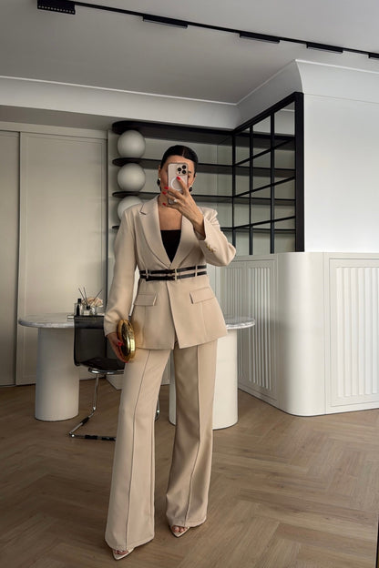 Double Belt Blazer Suit -beige