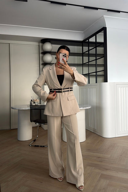 Double Belt Blazer Suit -beige