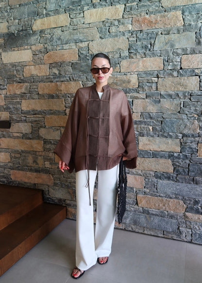 Chinese Buttoned Transparent Shirt Khaki