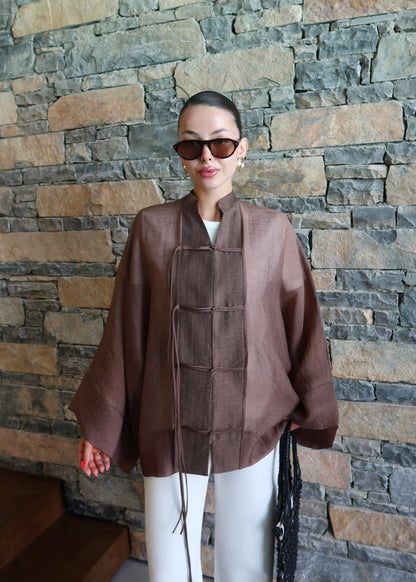 Chinese Buttoned Transparent Shirt Khaki
