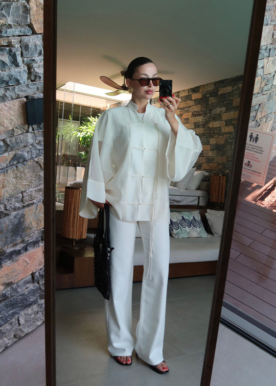 Chinese Buttoned Transparent Shirt Khaki