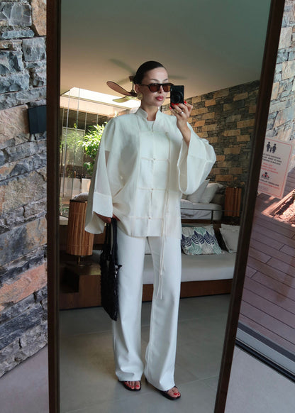Chinese Buttoned Transparent Shirt Khaki