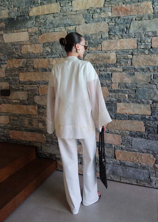 Chinese Buttoned Transparent Shirt Khaki