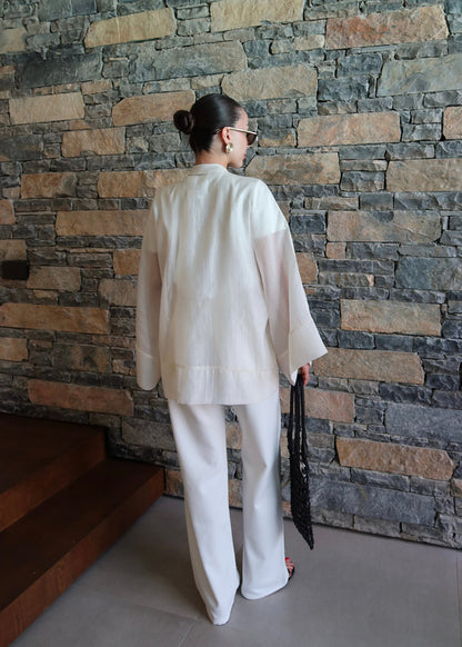 Chinese Buttoned Transparent Shirt Khaki