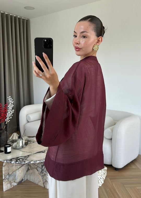 Chinese Buttoned Transparent Shirt - burgundy