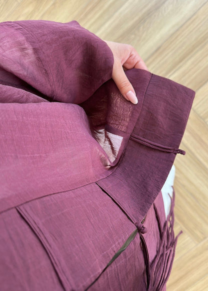 Chinese Buttoned Transparent Shirt - burgundy