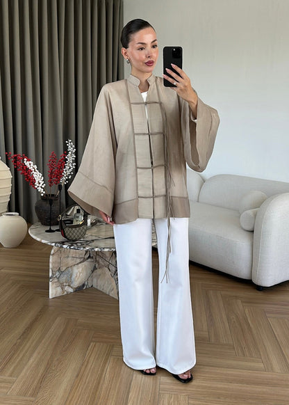 Chinese Buttoned Transparent Shirt Khaki