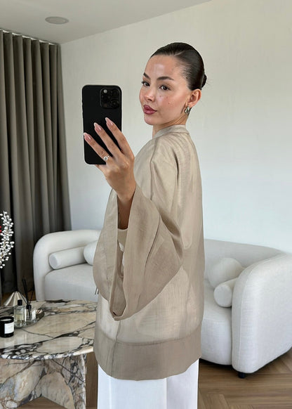 Chinese Buttoned Transparent Shirt Khaki