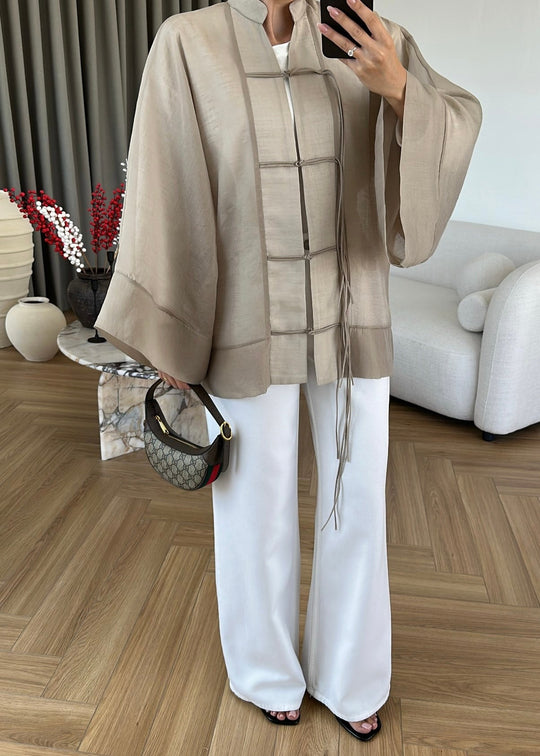 Chinese Buttoned Transparent Shirt Khaki