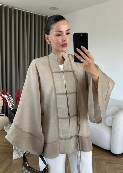 Chinese Buttoned Transparent Shirt Khaki