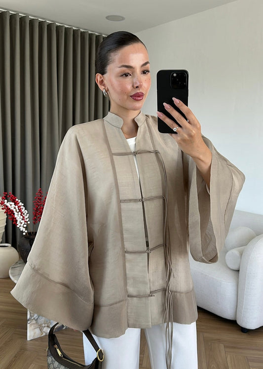 Chinese Buttoned Transparent Shirt Khaki